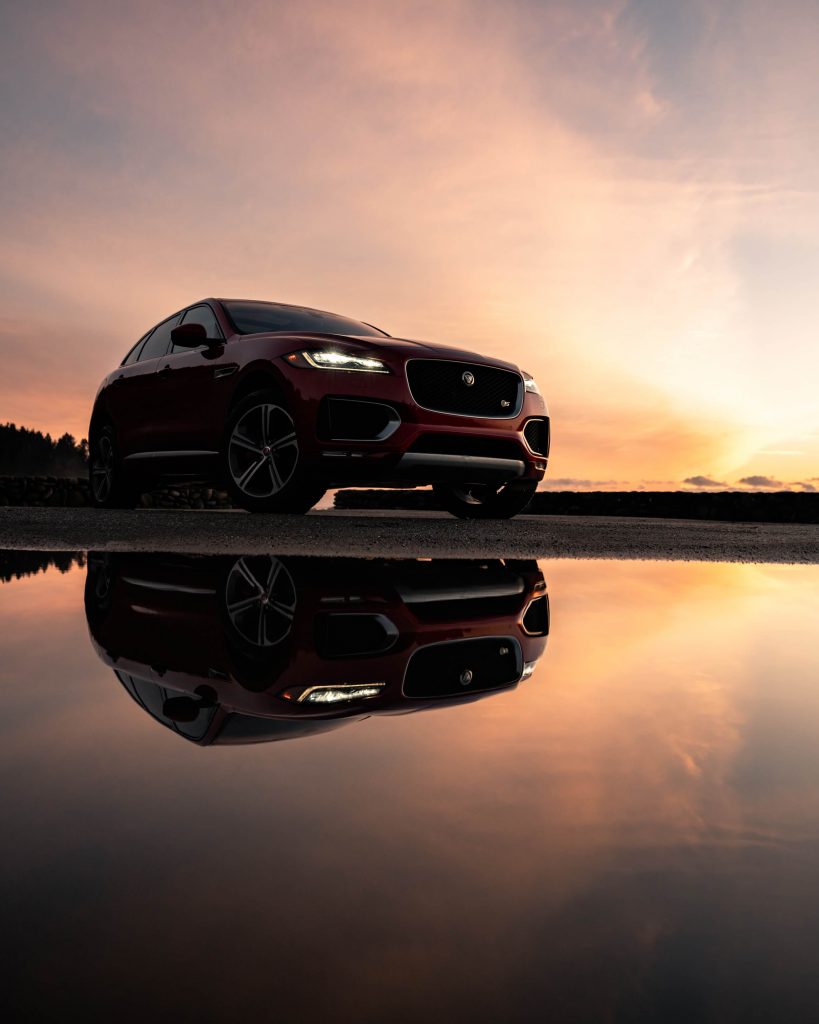 Sunset and Jaguar F-Type