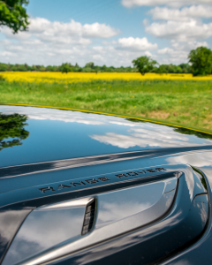 Range Rover Sport badge and countryside