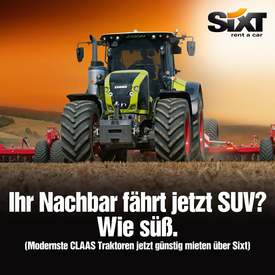 Sixt Tractor rental promotional poster German