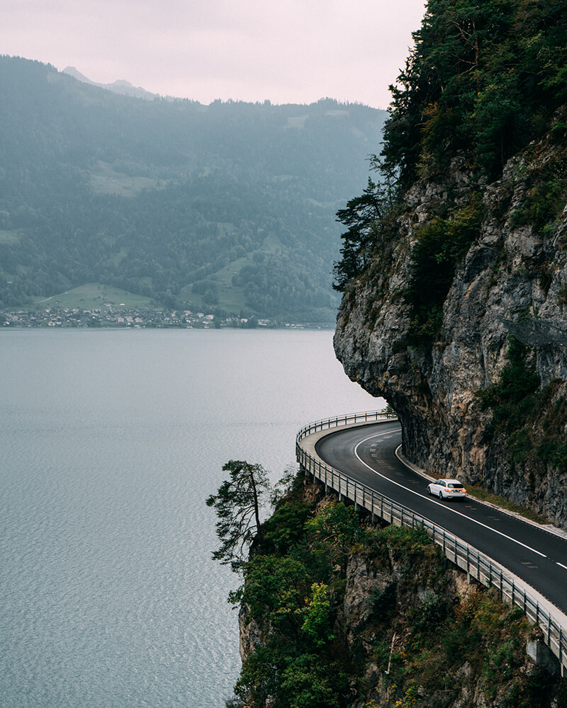 Driving along Lake Geneva in Switzerland