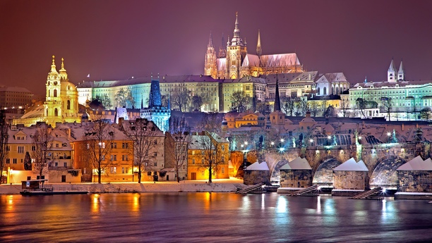 Prague castle and city by night