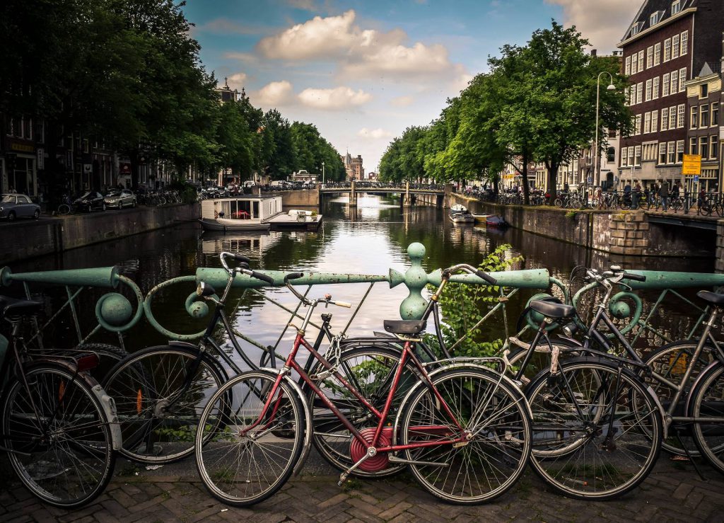 Bikes by the canal in Amsterdam